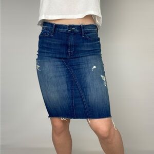 MOTHER The Double Fray Denim Skirt Stretch Medium Wash Size 26 Take The Edge Off
